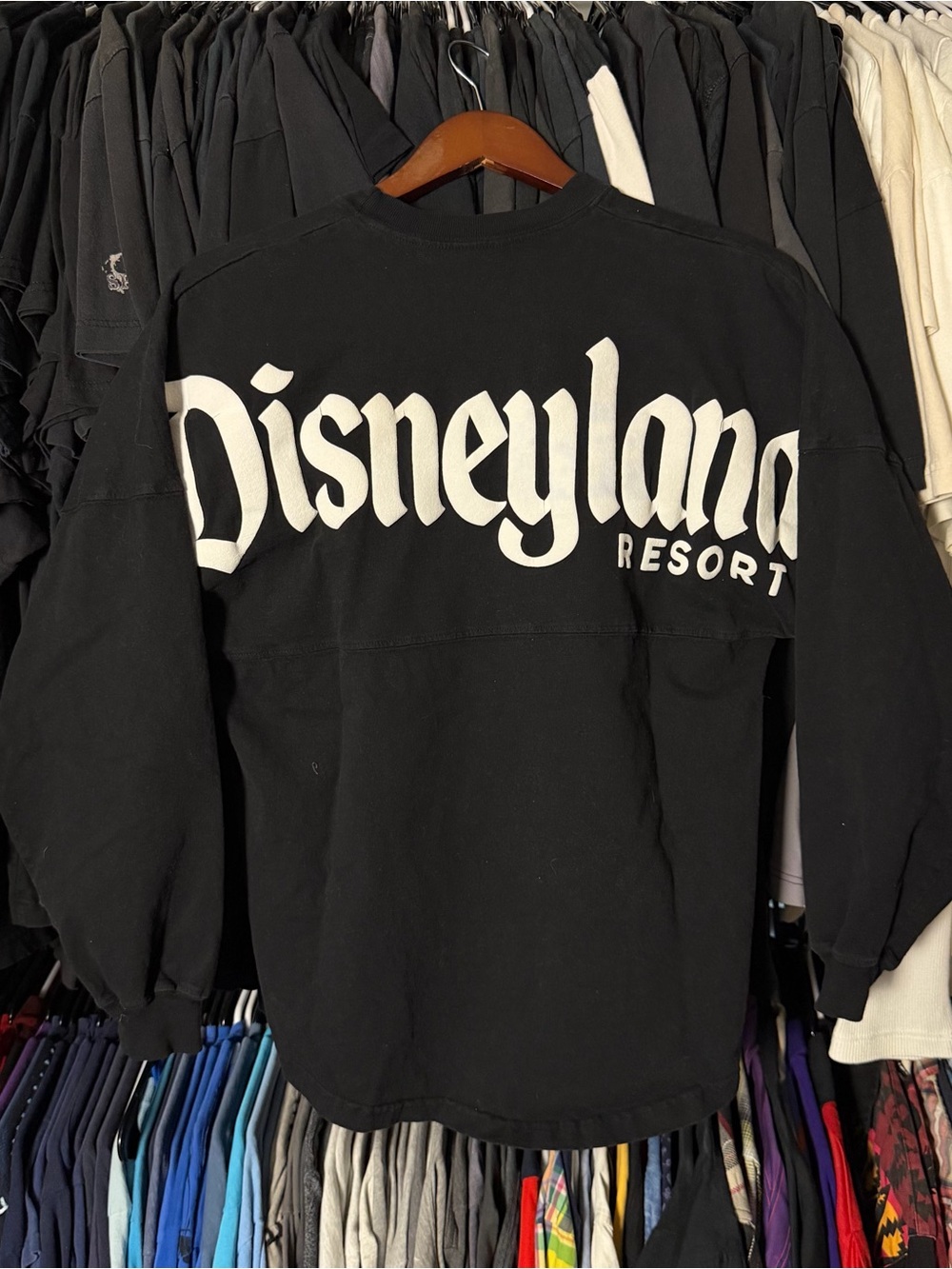 Disney Disneyland Spirit Jersey Shirt Womens XS Black Boxy Oversized Longsleeve